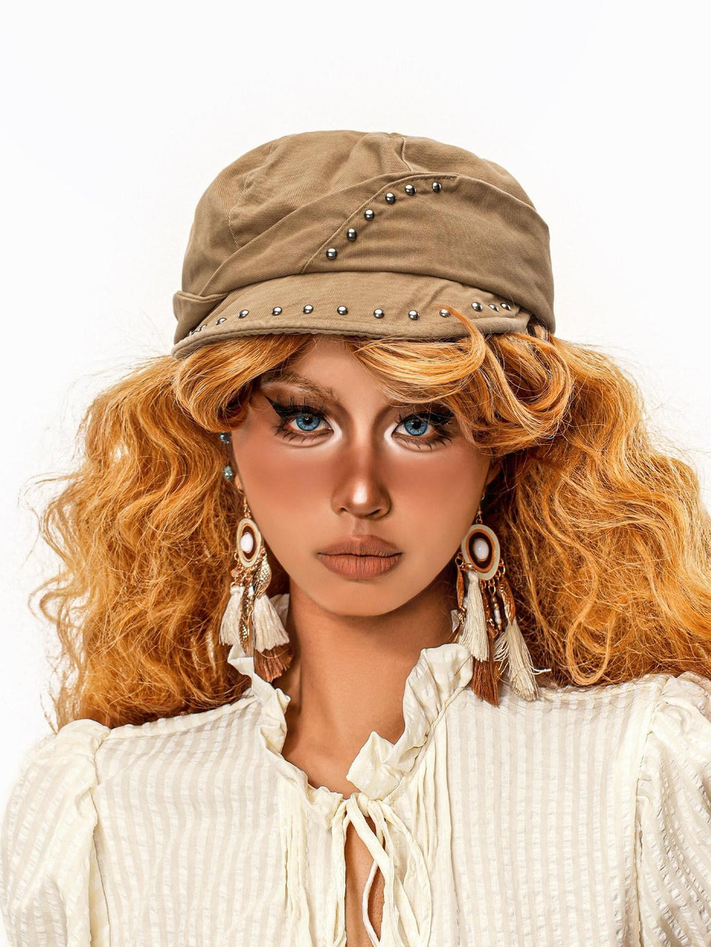 sugartiger Caramel Leopard Studded Patchwork Vintage Octagonal Women's Berets