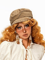 sugartiger Caramel Leopard Studded Patchwork Vintage Octagonal Women's Berets