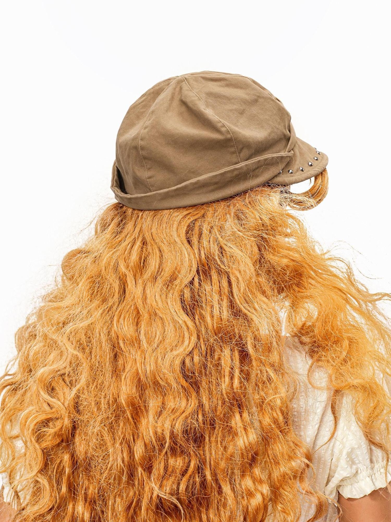 sugartiger Caramel Leopard Studded Patchwork Vintage Octagonal Women's Berets