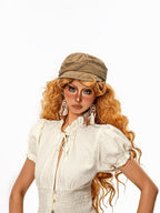 sugartiger Caramel Leopard Studded Patchwork Vintage Octagonal Women's Berets
