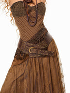 sugartiger Caramel Leopard Studded Patchwork Western Punk Women's Leather Belts