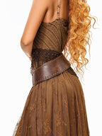 sugartiger Caramel Leopard Studded Patchwork Western Punk Women's Leather Belts
