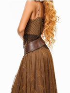 sugartiger Caramel Leopard Studded Patchwork Western Punk Women's Leather Belts