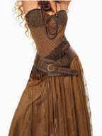 sugartiger Caramel Leopard Studded Patchwork Western Punk Women's Leather Belts