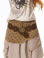 sugartiger Caramel Leopard Studded Tribal Oval Plate Wide Women's Belts