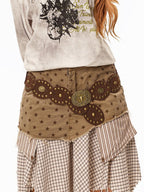 sugartiger Caramel Leopard Studded Tribal Oval Plate Wide Women's Belts