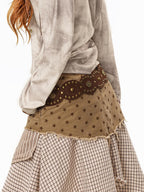 sugartiger Caramel Leopard Studded Tribal Oval Plate Wide Women's Belts