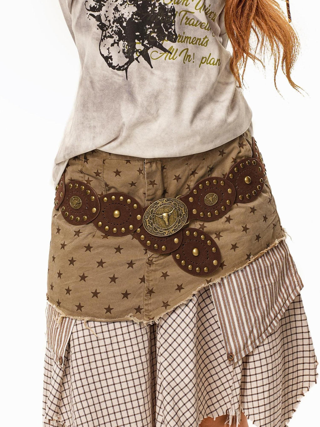 sugartiger Caramel Leopard Studded Tribal Oval Plate Wide Women's Belts