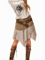sugartiger Caramel Leopard Studded Tribal Oval Plate Wide Women's Belts