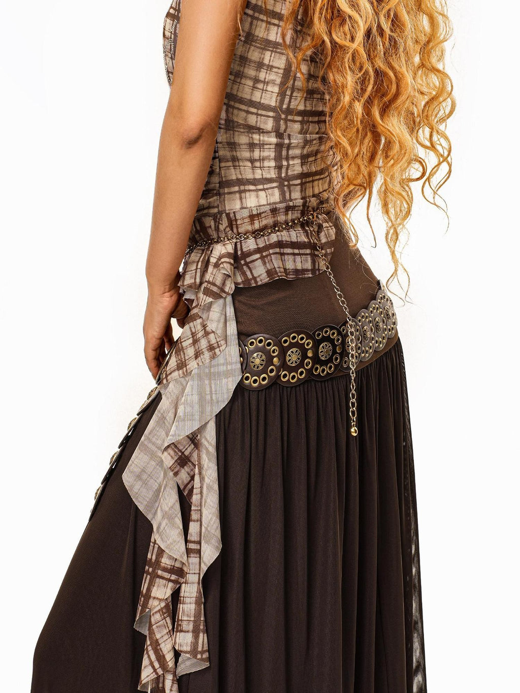sugartiger Caramel Leopard Studded Western Spliced Pendant Women's Alloy Belts