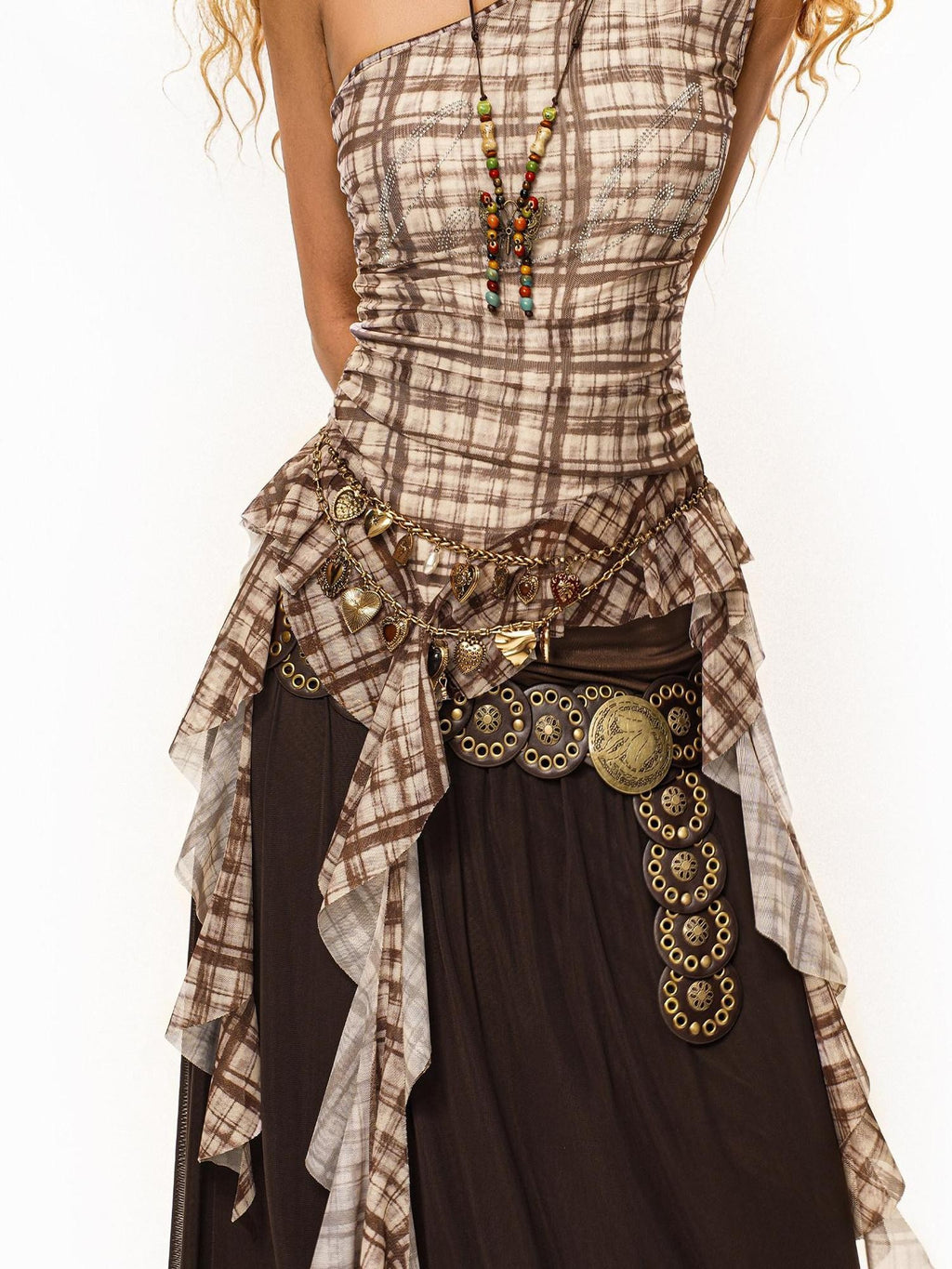 sugartiger Caramel Leopard Studded Western Spliced Pendant Women's Alloy Belts