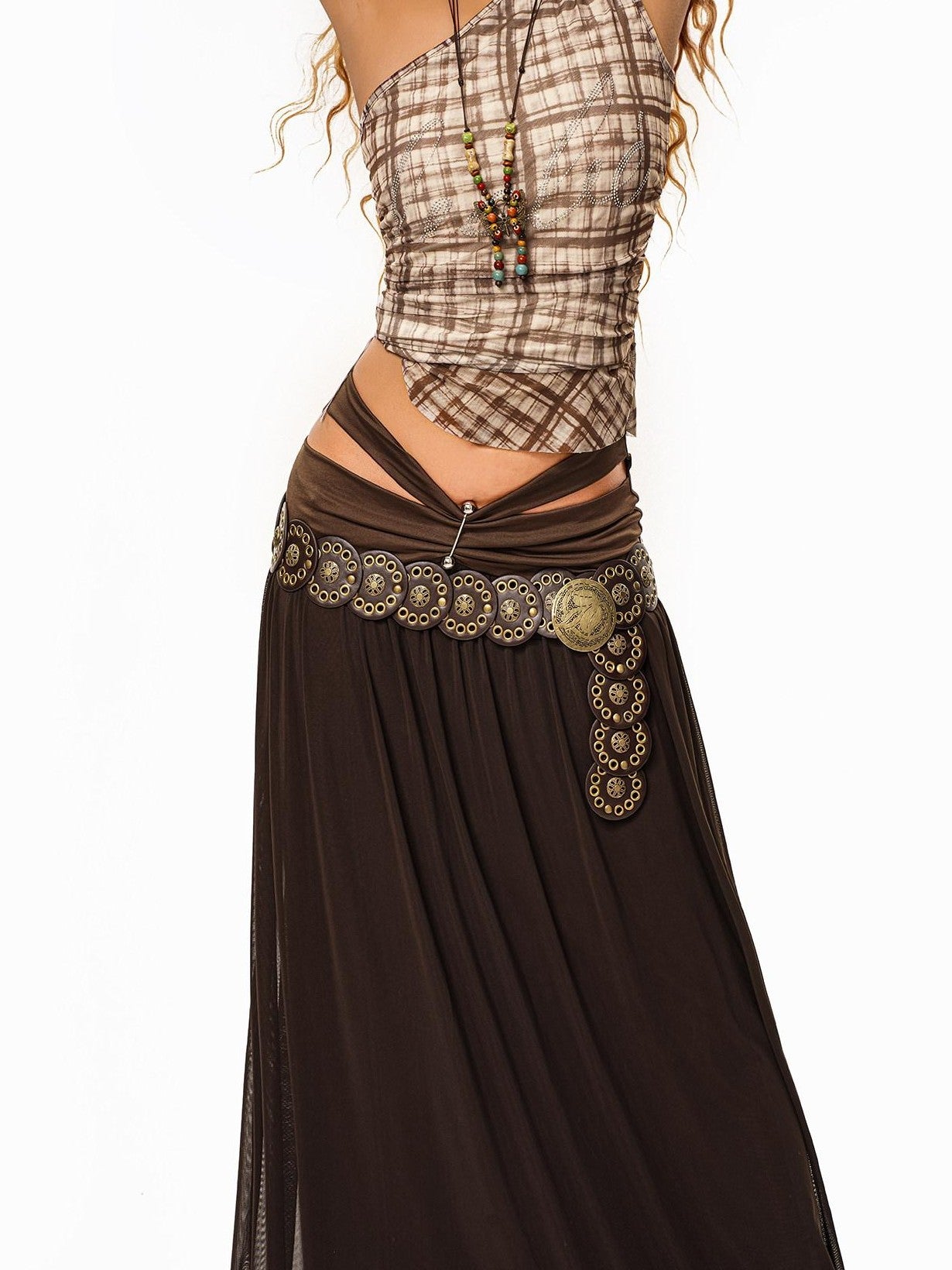 sugartiger Caramel Leopard Studded Western Spliced Pendant Women's Alloy Belts