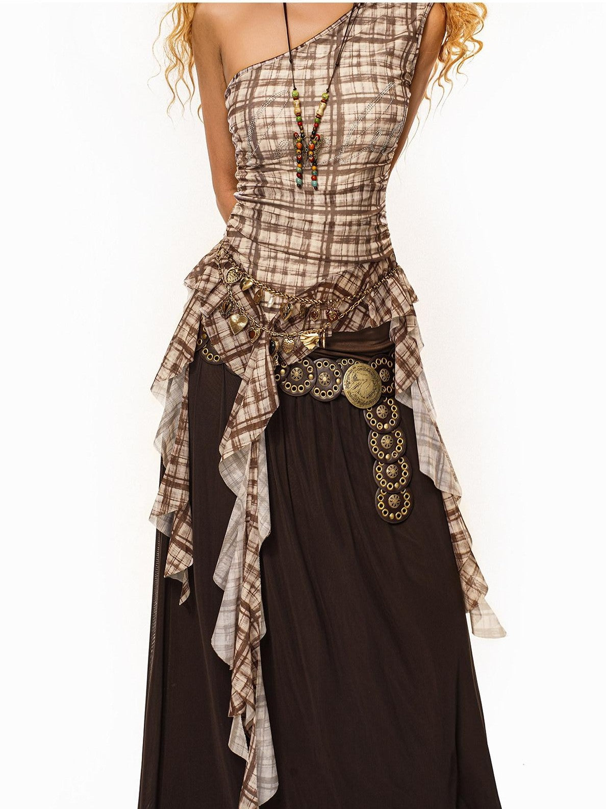 sugartiger Caramel Leopard Studded Western Spliced Pendant Women's Alloy Belts
