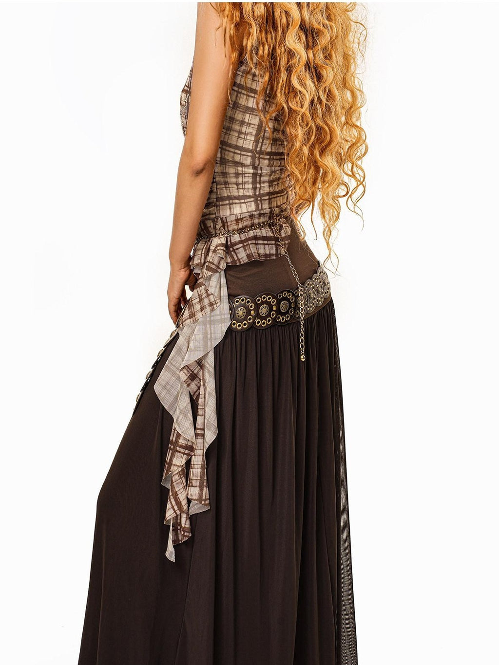 sugartiger Caramel Leopard Studded Western Spliced Pendant Women's Alloy Belts