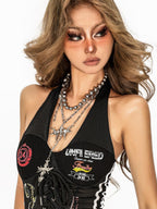 sugartiger Caramel Leopard Subculture Cross Heavy Embellished Y2k Women's Silver Necklaces