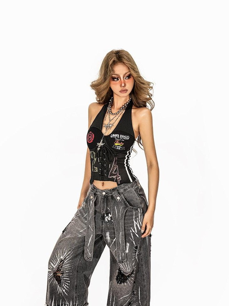sugartiger Caramel Leopard Subculture Cross Heavy Embellished Y2k Women's Silver Necklaces