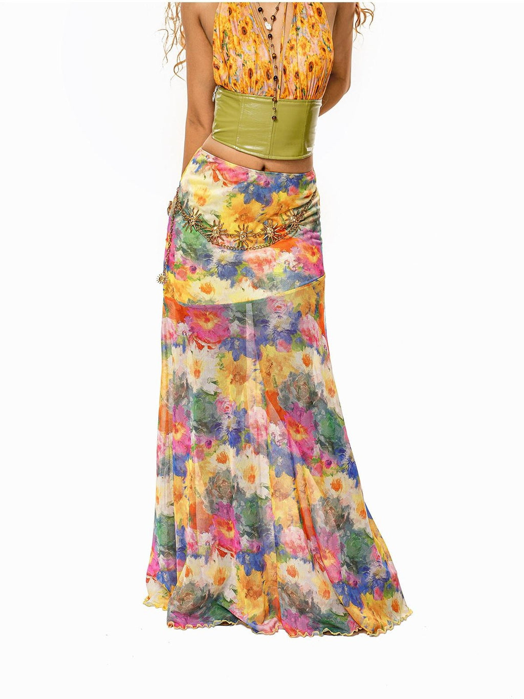 sugartiger Caramel Leopard Sunflower Chain Vintage Women's Metal Glossy Belts