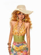 sugartiger Caramel Leopard Tassel Handwoven Wide Brim Women's Raffia Straw Sun Hats