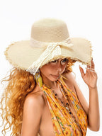 sugartiger Caramel Leopard Tassel Handwoven Wide Brim Women's Raffia Straw Sun Hats