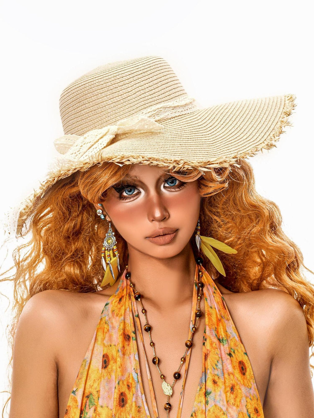 sugartiger Caramel Leopard Tassel Handwoven Wide Brim Women's Raffia Straw Sun Hats