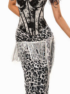 sugartiger Caramel Leopard Tassel Sequin Patchwork Triangle Women's Other Material Belts