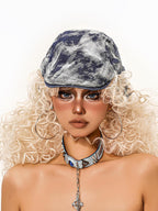 sugartiger Caramel Leopard Tie Dye Distressed Visor Women's Denim Berets