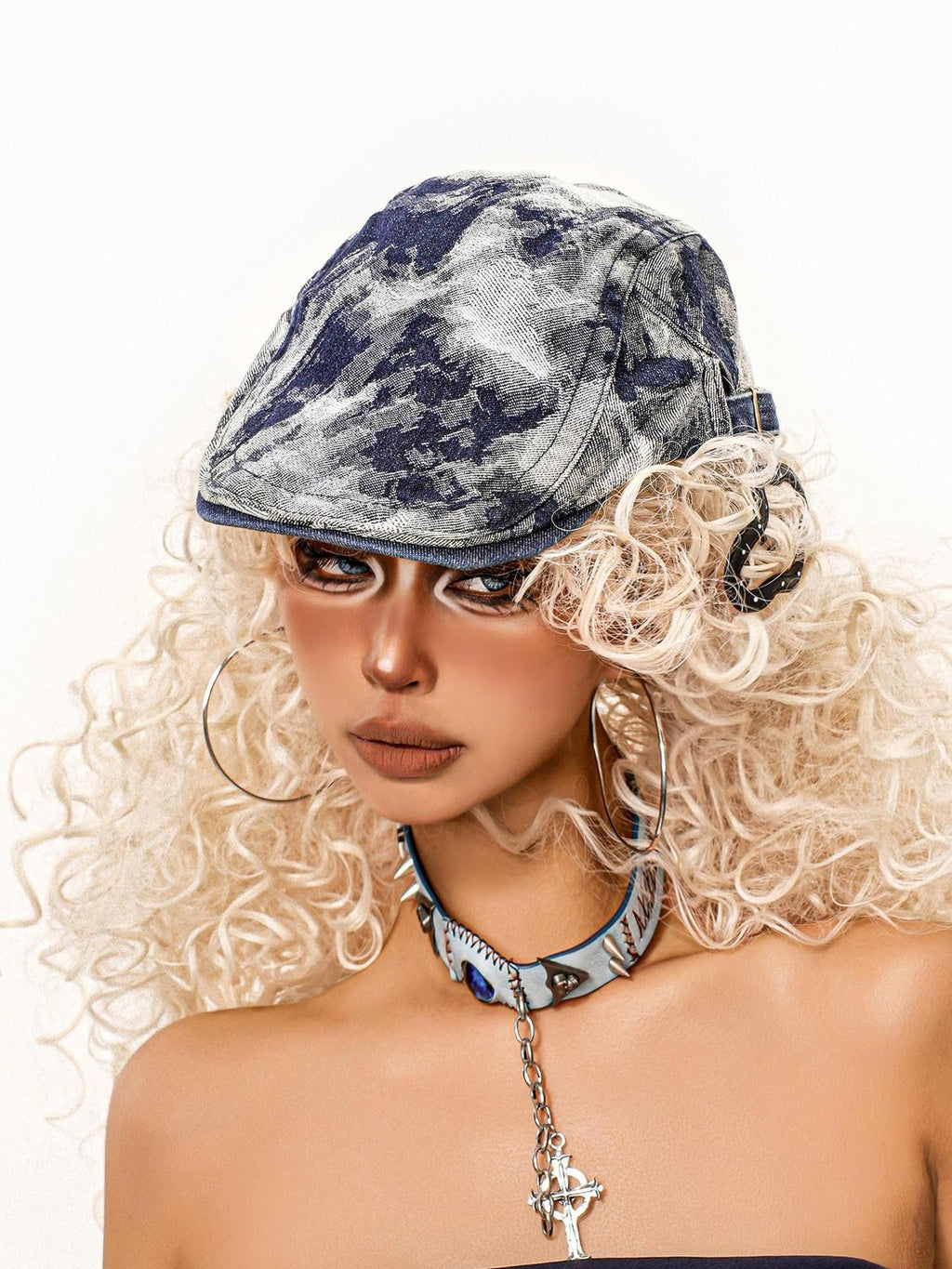 sugartiger Caramel Leopard Tie Dye Distressed Visor Women's Denim Berets
