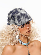 sugartiger Caramel Leopard Tie Dye Distressed Visor Women's Denim Berets