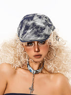 sugartiger Caramel Leopard Tie Dye Distressed Visor Women's Denim Berets