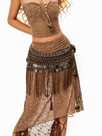 sugartiger Caramel Leopard Tribal Tassel Patchwork Bellychain Women's Bronze Belts