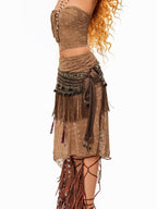 sugartiger Caramel Leopard Tribal Tassel Patchwork Bellychain Women's Bronze Belts