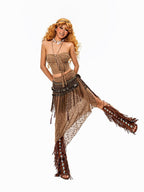 sugartiger Caramel Leopard Tribal Tassel Patchwork Bellychain Women's Bronze Belts