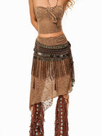 sugartiger Caramel Leopard Tribal Tassel Patchwork Bellychain Women's Bronze Belts