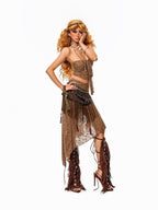 sugartiger Caramel Leopard Tribal Tassel Patchwork Bellychain Women's Bronze Belts
