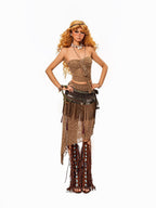 sugartiger Caramel Leopard Tribal Tassel Patchwork Bellychain Women's Bronze Belts