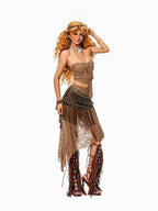 sugartiger Caramel Leopard Tribal Tassel Patchwork Bellychain Women's Bronze Belts