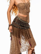 sugartiger Caramel Leopard Tribal Tassel Patchwork Bellychain Women's Bronze Belts