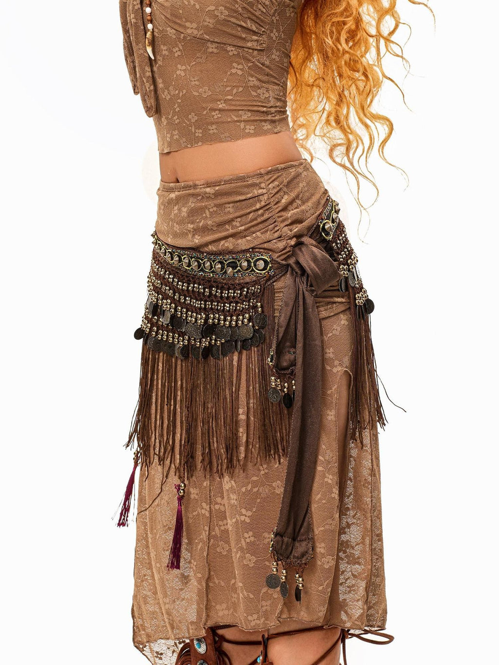 sugartiger Caramel Leopard Tribal Tassel Patchwork Bellychain Women's Bronze Belts