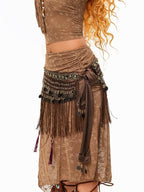 sugartiger Caramel Leopard Tribal Tassel Patchwork Bellychain Women's Bronze Belts
