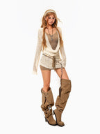 sugartiger Caramel Leopard Vintage Beaded Handwoven Women's Linen Chain Belts