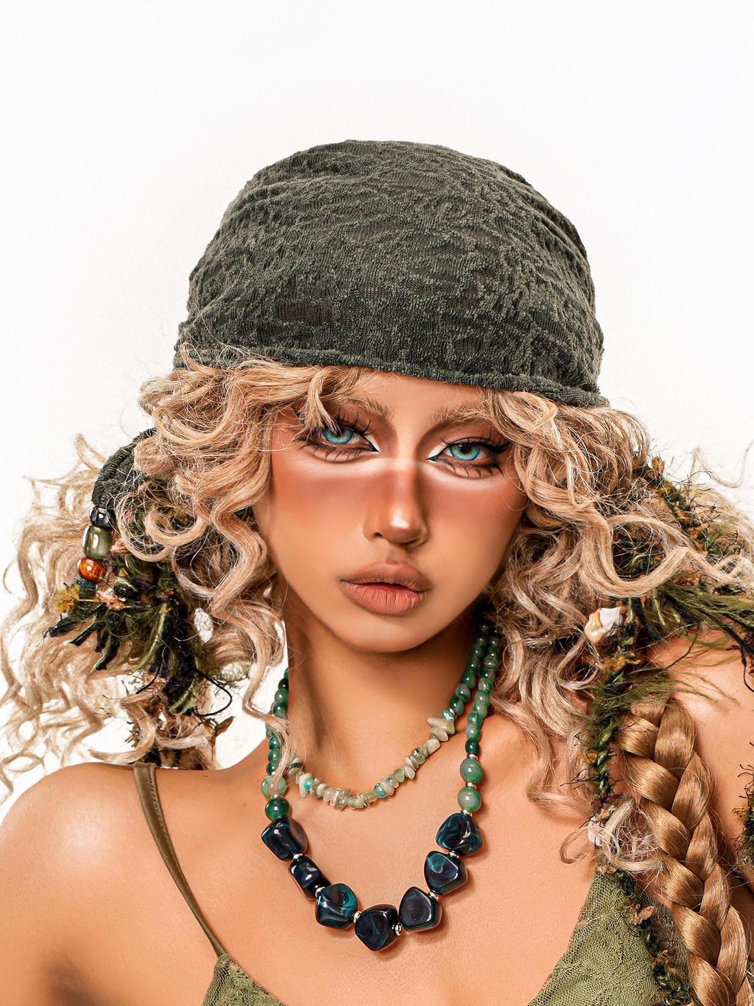 sugartiger Caramel Leopard Vintage Botanical Triangular Headscarf Women's Lace Fedoras