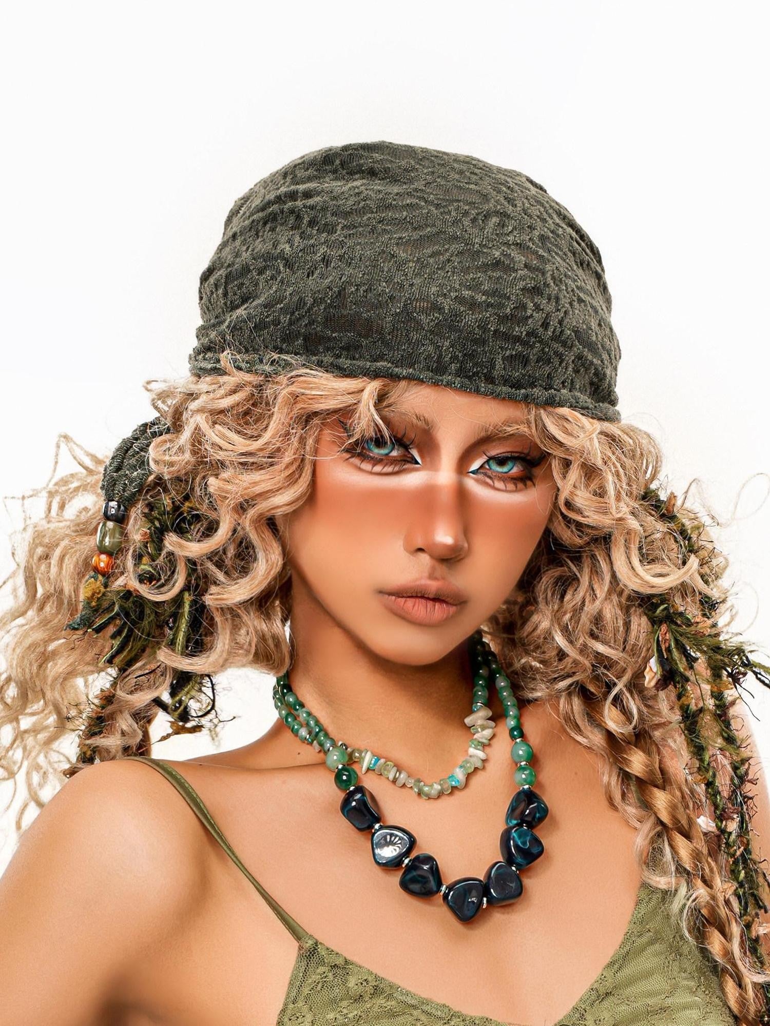 sugartiger Caramel Leopard Vintage Botanical Triangular Headscarf Women's Lace Fedoras