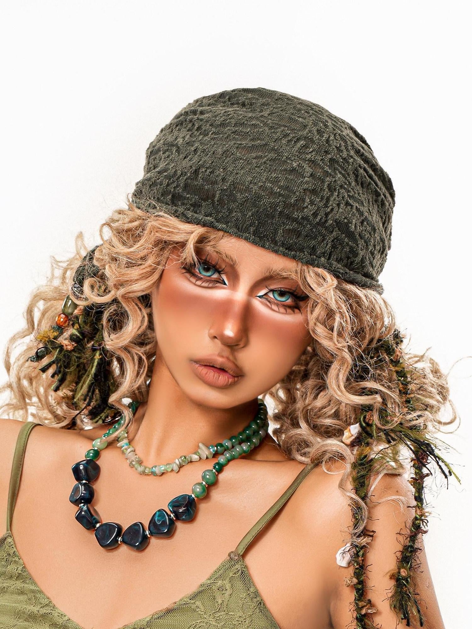 sugartiger Caramel Leopard Vintage Botanical Triangular Headscarf Women's Lace Fedoras