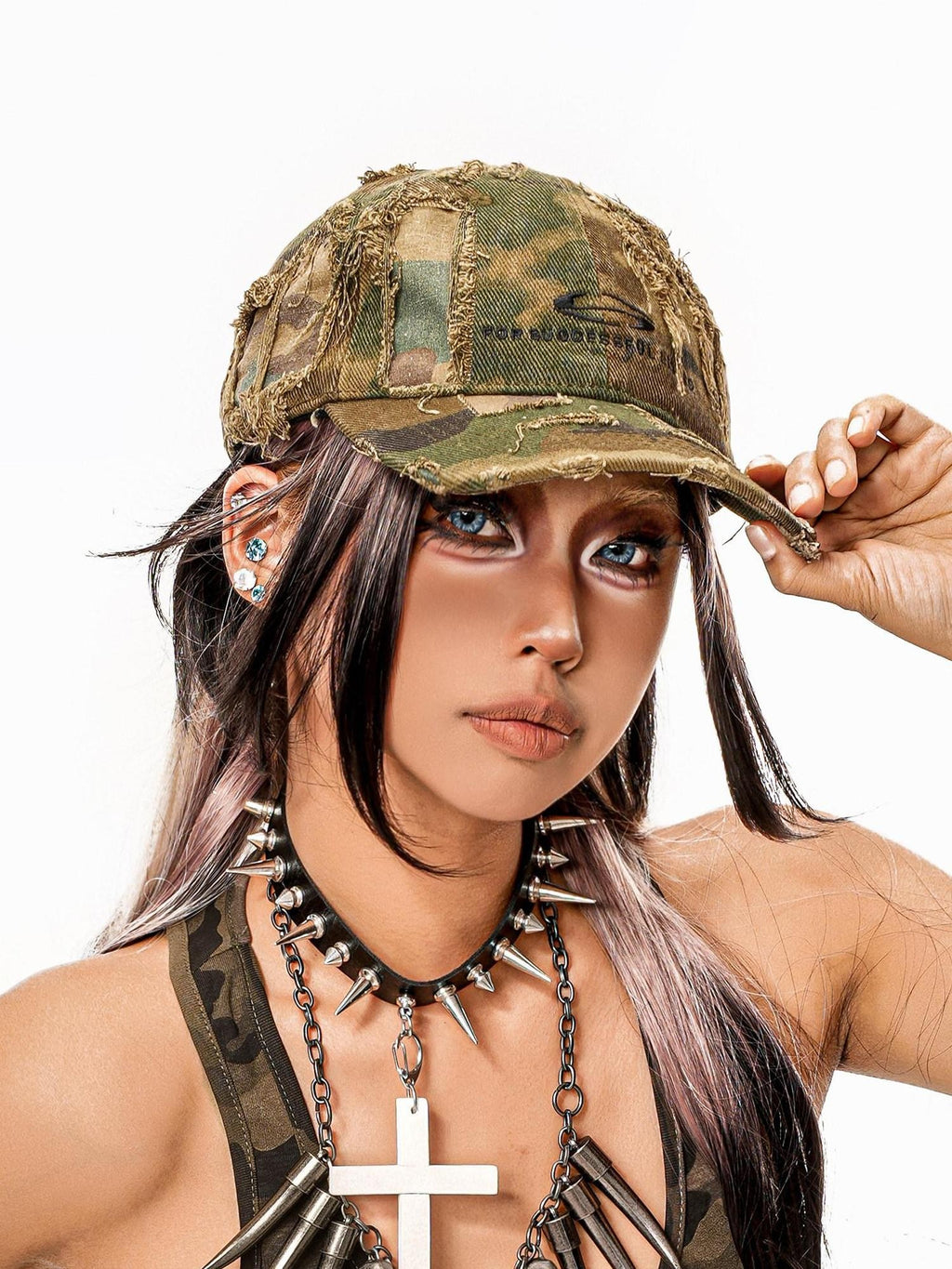 sugartiger Caramel Leopard Vintage Camo Distressed Ripped Women's Denim Baseball Caps