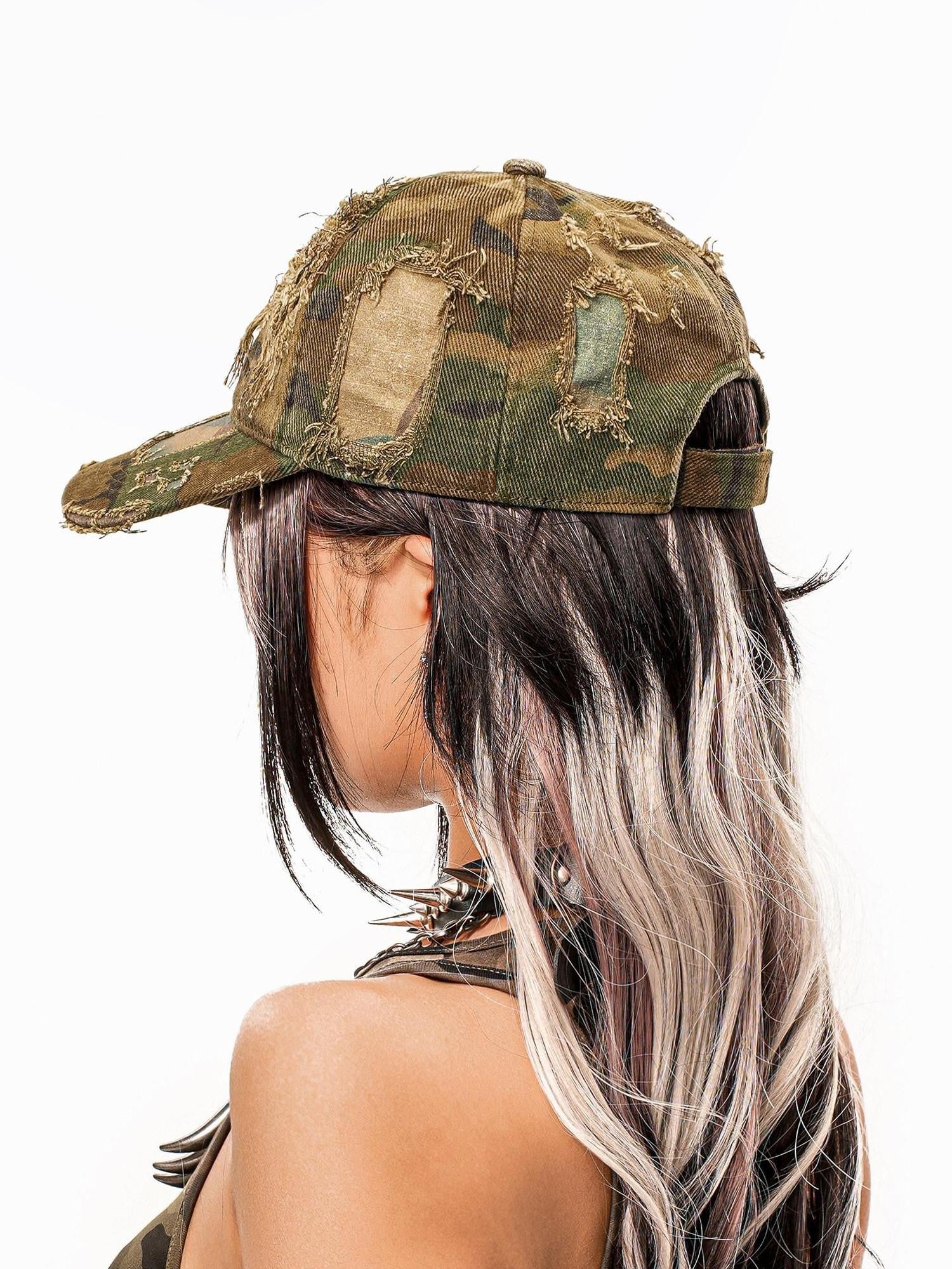 sugartiger Caramel Leopard Vintage Camo Distressed Ripped Women's Denim Baseball Caps