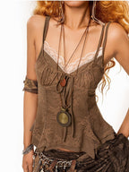 sugartiger Caramel Leopard Vintage Distressed Double Layer Women's Antique Copper Pendants