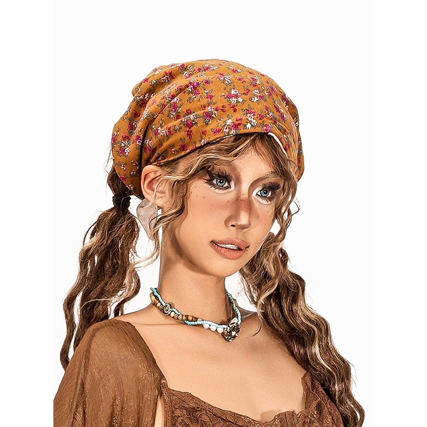 sugartiger_Caramel_Leopard_Vintage_Ditsy_Floral_Women's_Rectangular_Printed_Headdresses_1039547927259_MISSTT