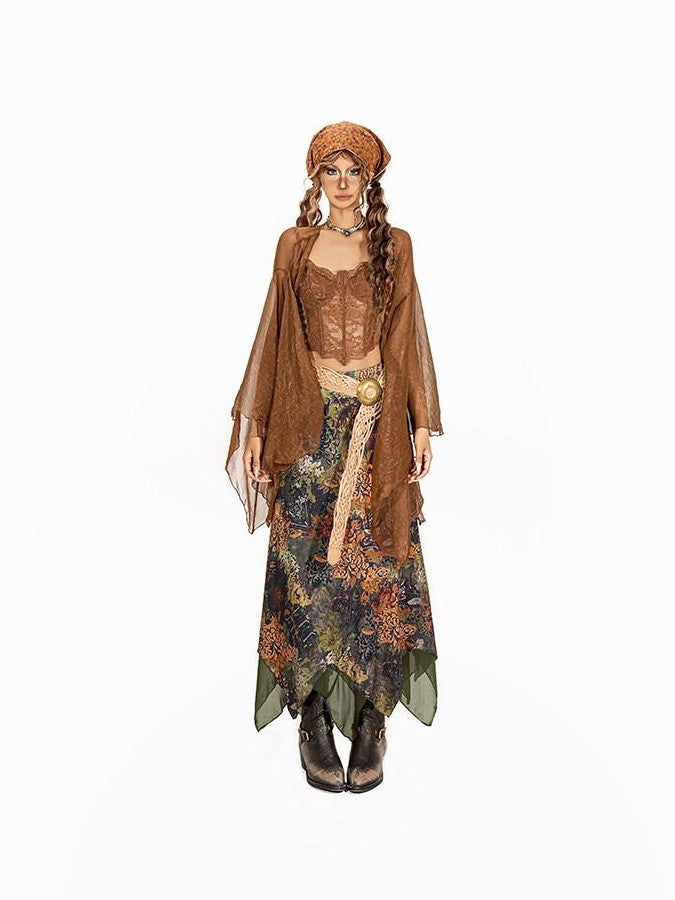 sugartiger Caramel Leopard Vintage Ditsy Floral Women's Rectangular Printed Headdresses