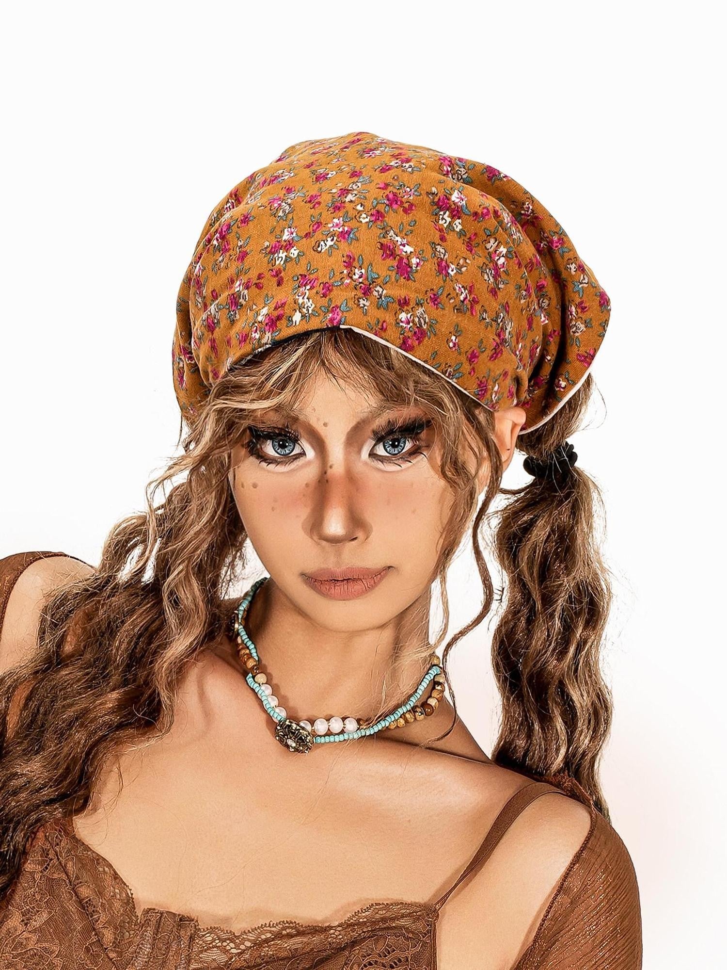 sugartiger Caramel Leopard Vintage Ditsy Floral Women's Rectangular Printed Headdresses