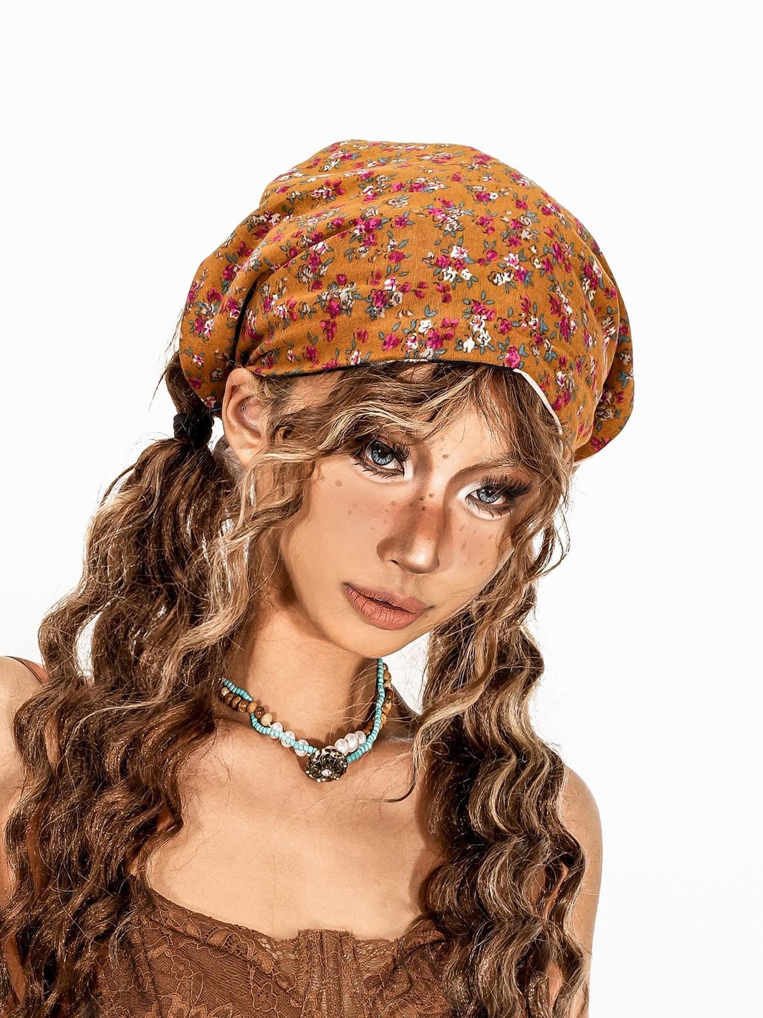 sugartiger Caramel Leopard Vintage Ditsy Floral Women's Rectangular Printed Headdresses